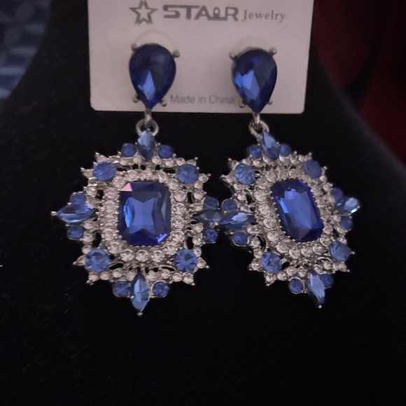 Blue and Silver Crystal Earrings - Picture 3 of 9